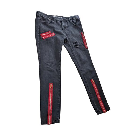 HT Denim Black Skinny Jeans Men 36x32 Distressed Punk Streetwear Style Edgy Rock - Picture 3 of 14